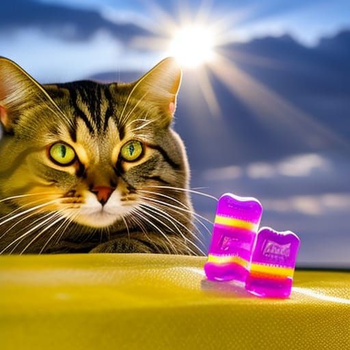 Cat sniffing jolly ranchers AI Generated Artwork NightCafe Creator