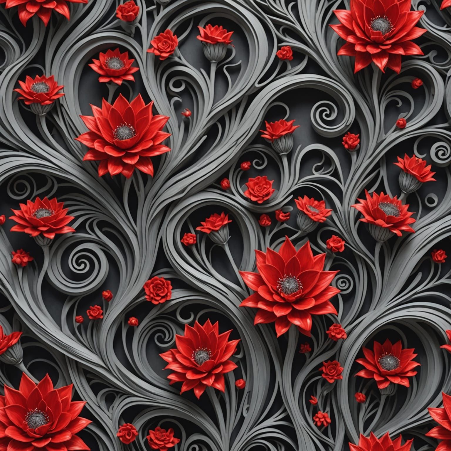 Poppy and grey wallpaper