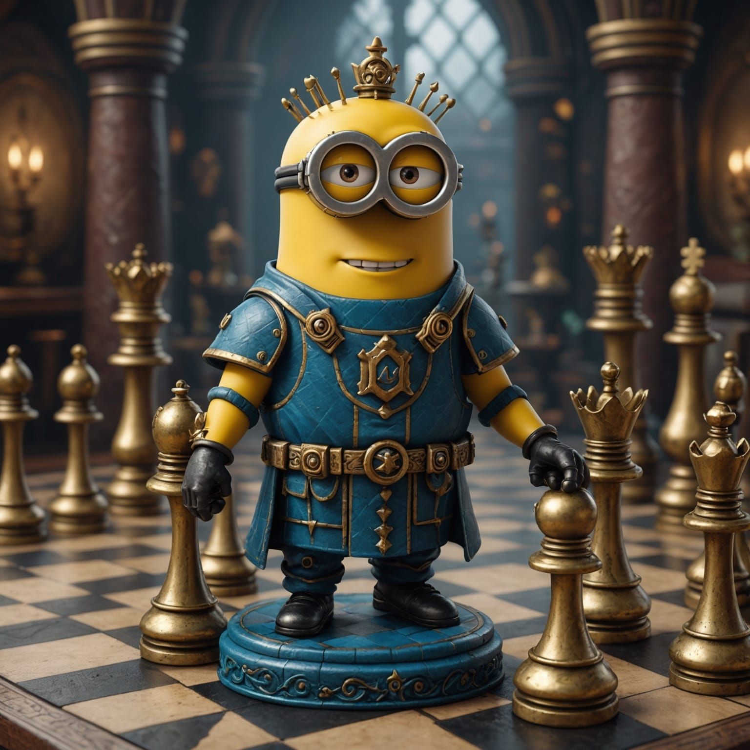 Minions chess piece on a chess board