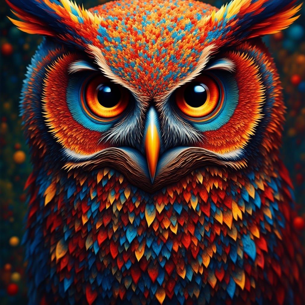 <lora:RichColorFlux:1.0> Owl :: intricate motifs perfect composition insanely-detailed extreme-detailed hyper-detailed volumetric deep rich...