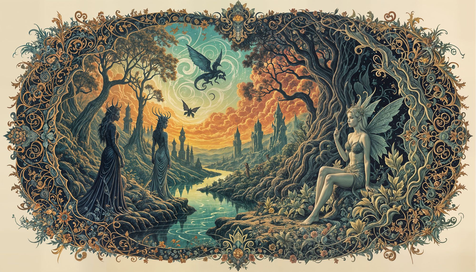 Fey World kaleidoscope. A Fey world from D&D that's a trippy but beautiful kaleidoscope. Replete with dryads, nyads, blink-dogs, satyrs, and...