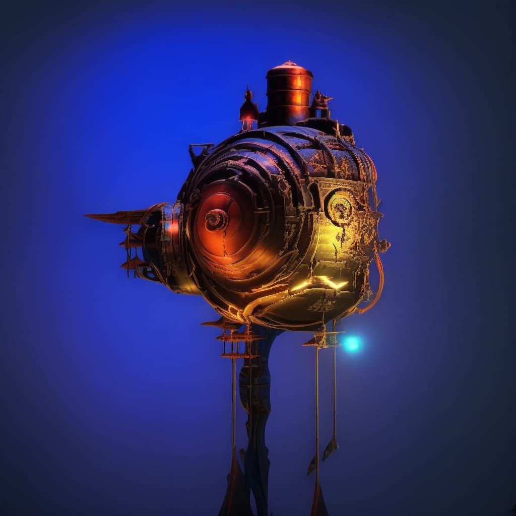 (copper steampunk bathyscaphe in the neon abyss). sinister b...