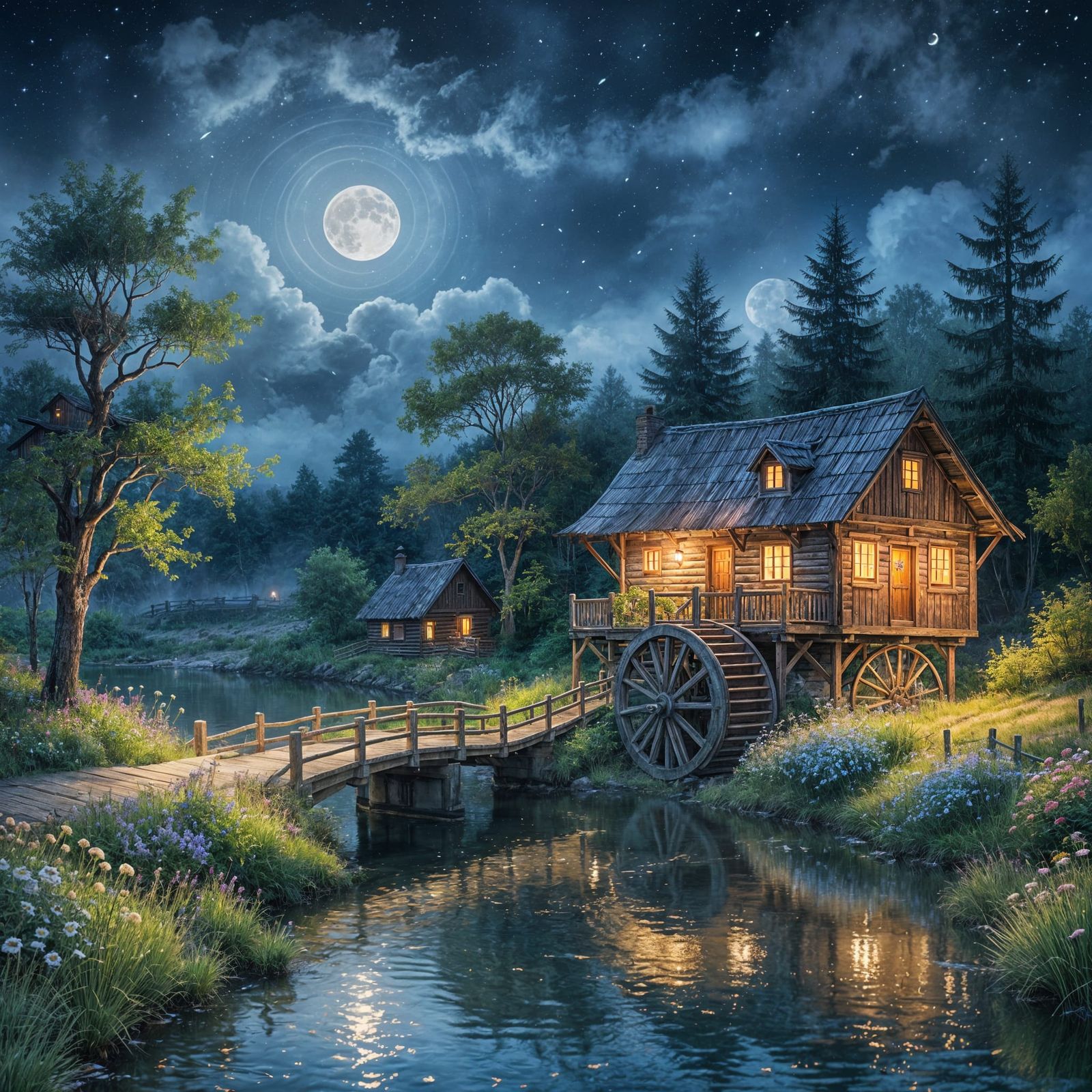 a cabin with a waterwheel  by @Marta