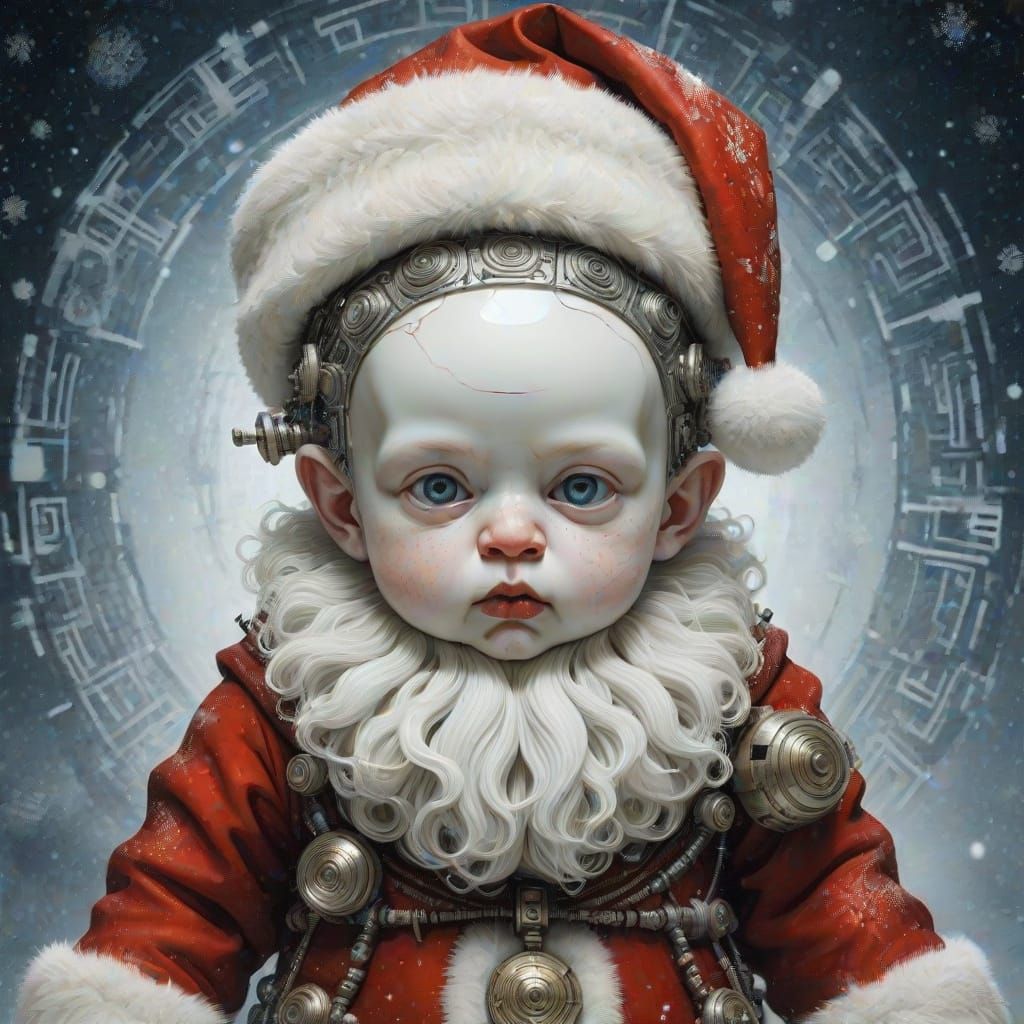 AI Santa Deity in Nuclear Winter Landscape