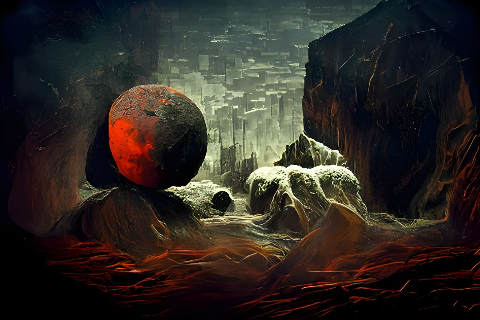 Blood moon in a canyon