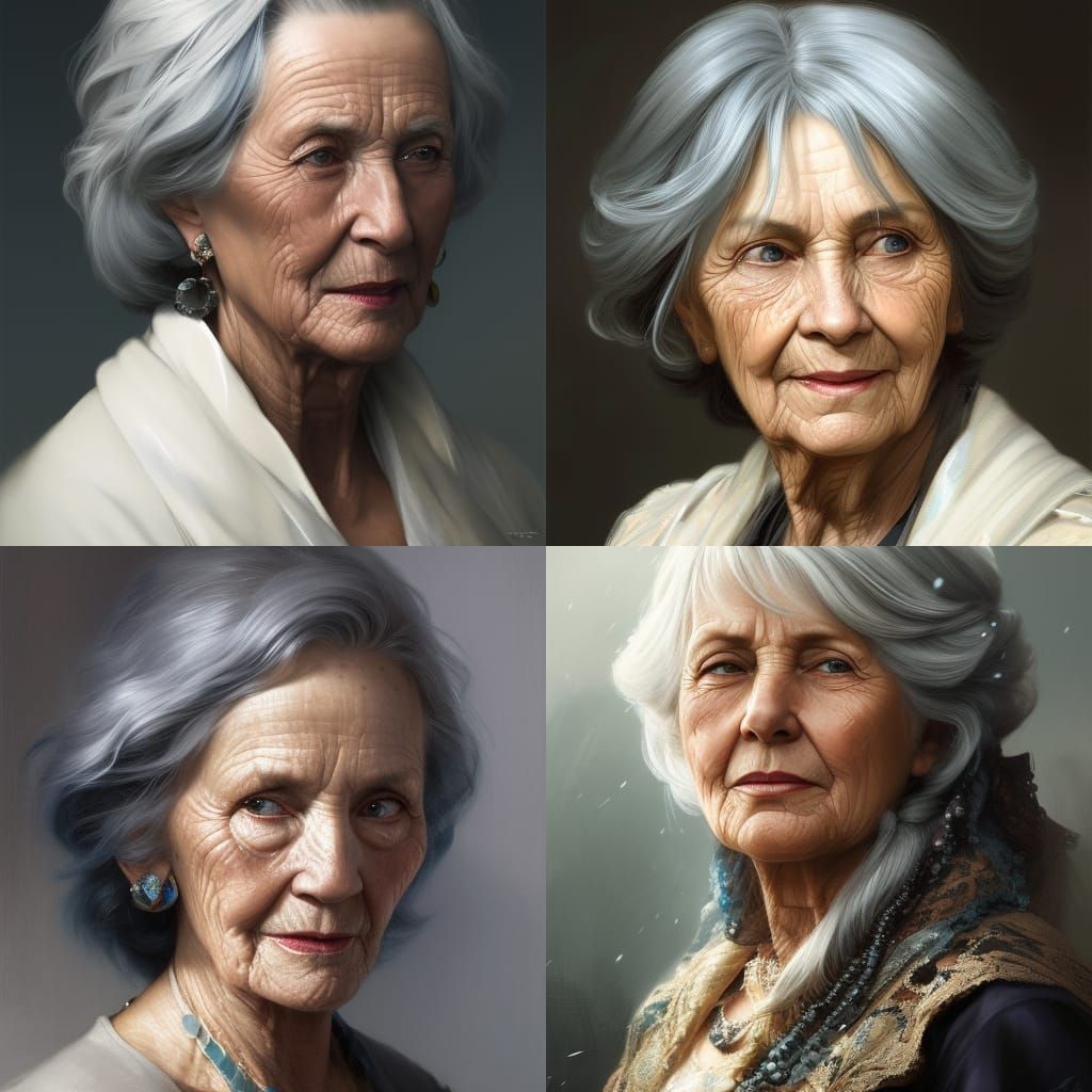 Old pretty grandmother with beautiful long grey hair - AI Generated ...