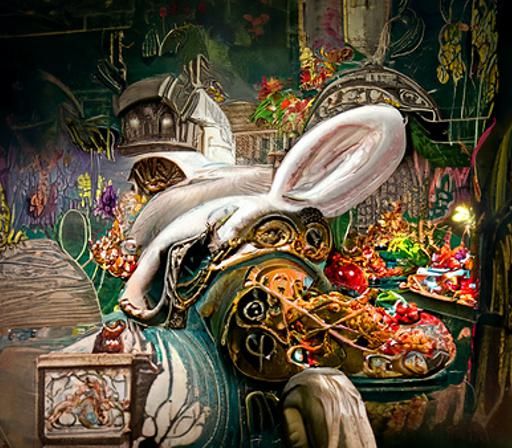 Psychedelic Steampunk White Rabbit Fantasy Art