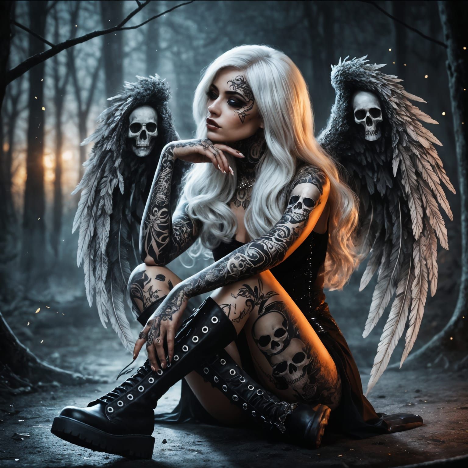 "Tattooed Seraph in Shadows"