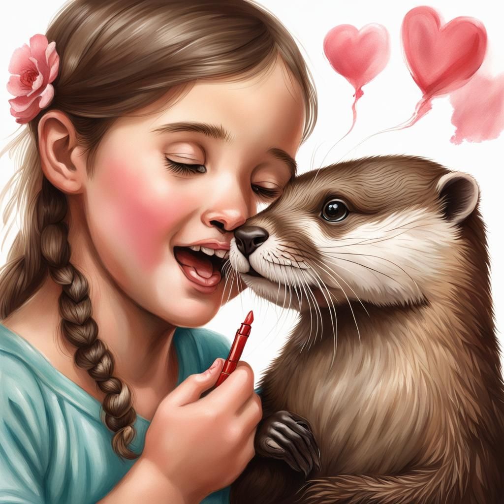 The little girl and the otter getting ready for carnival 😀
