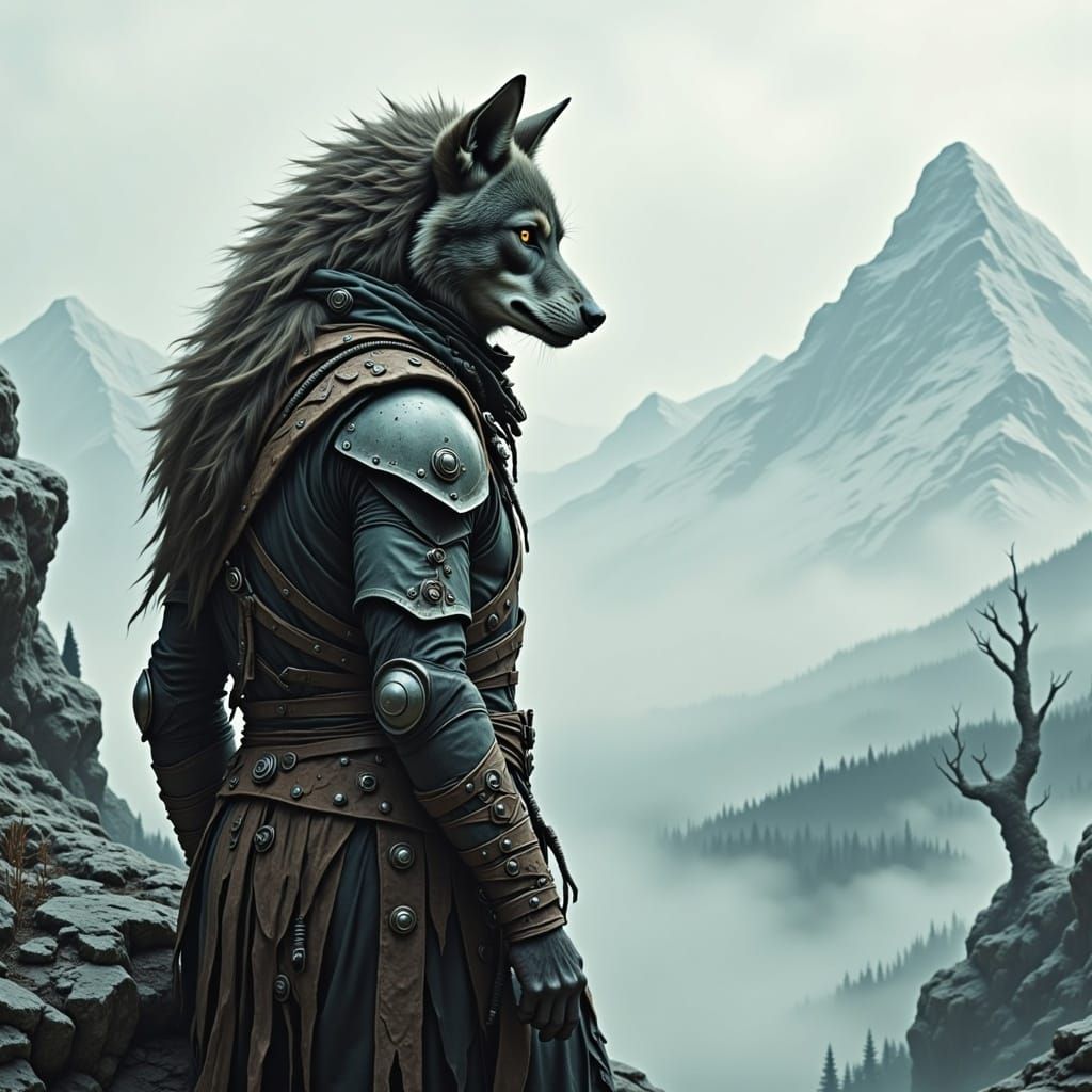  <lora:Alien Flux:1.0>wolf warrior