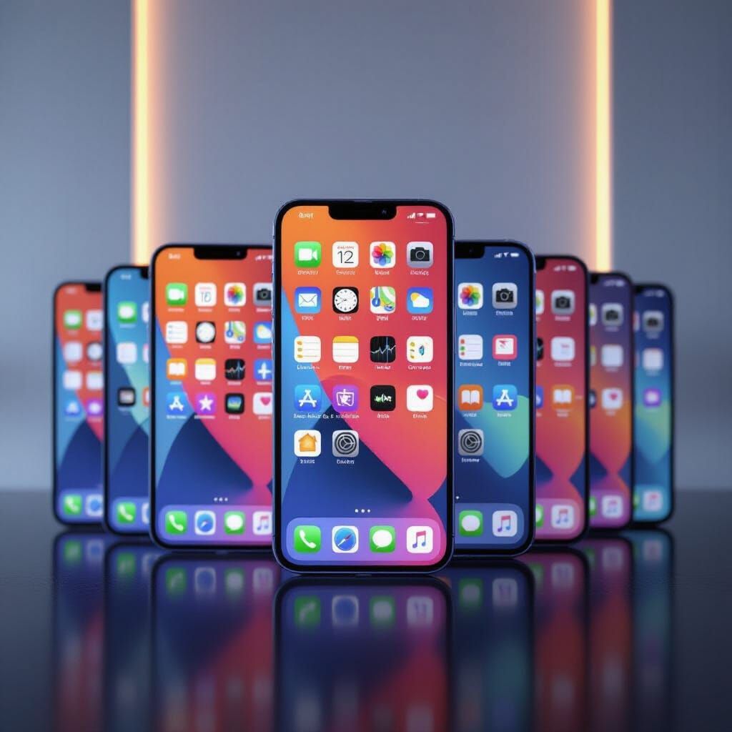 Modern iPhones on Minimalist Background, Photorealistic Styl...