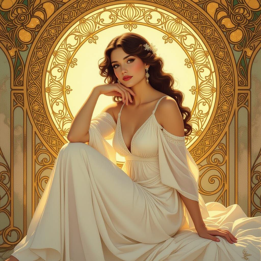 Ethereal Woman Portrait in Art Nouveau Style