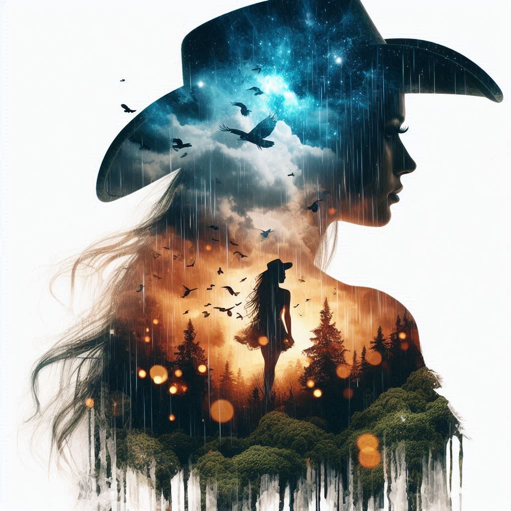 double exposure beautiful fantasy DALL-E 3 portrait landscape..