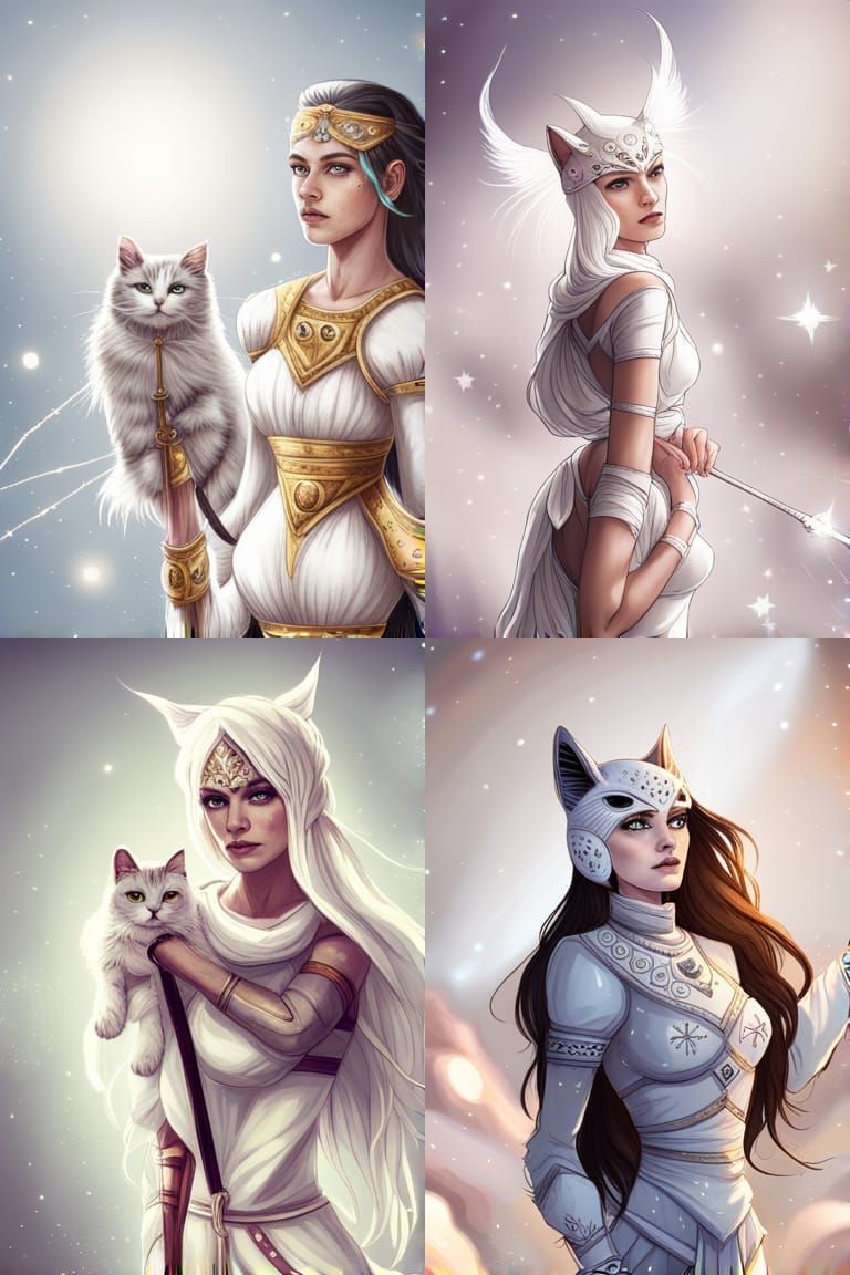 A humanoid cat woman with Himalayan features. Wearing a whit...