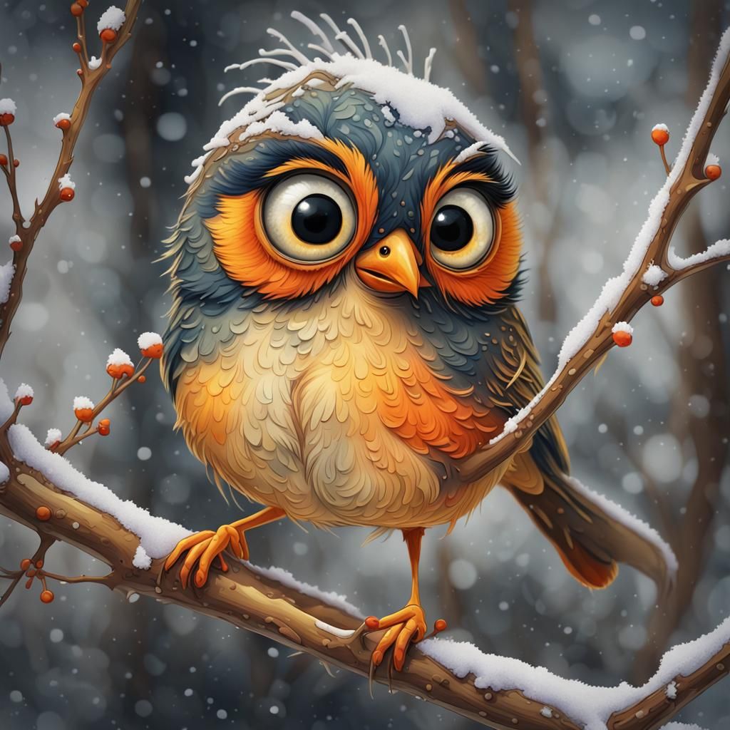 Cartoon Bird in the Snow