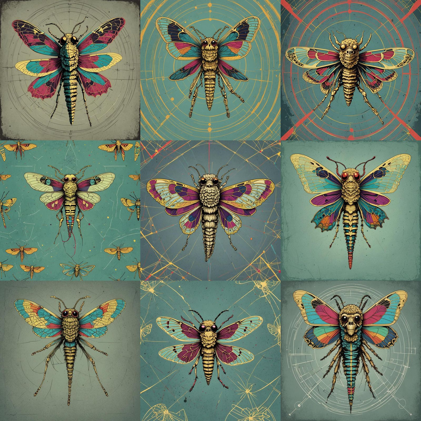 A skeleton poodle moth Screen print, pop art, splash screen ...