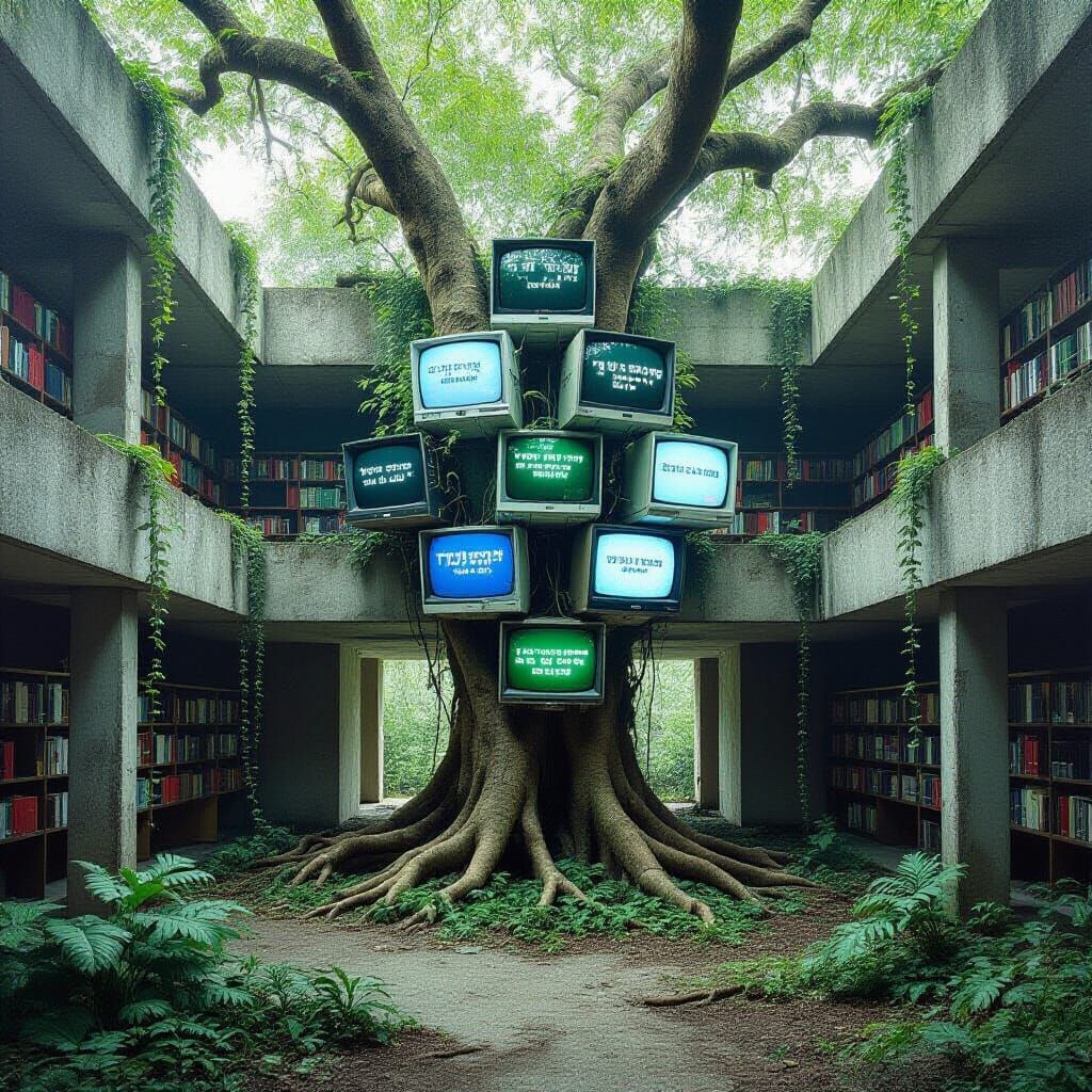 Abandoned Brutalist Library Overgrown by Nature