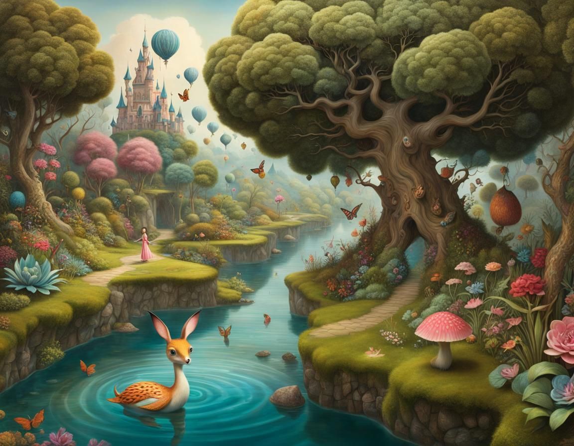 Surreal Nymphs in Hyperdetailed Asymmetric Landscape