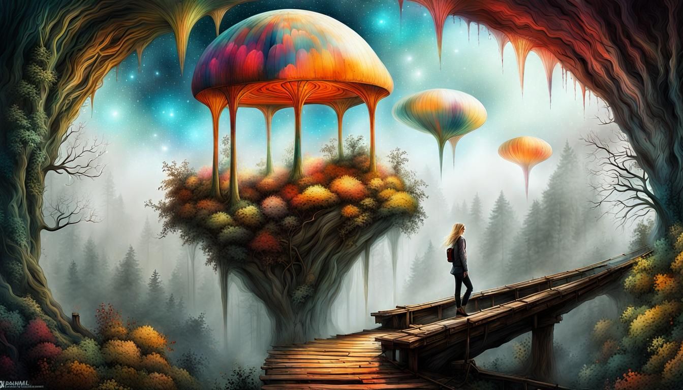 Blonde Woman Emerges from Time Portal in Jungle