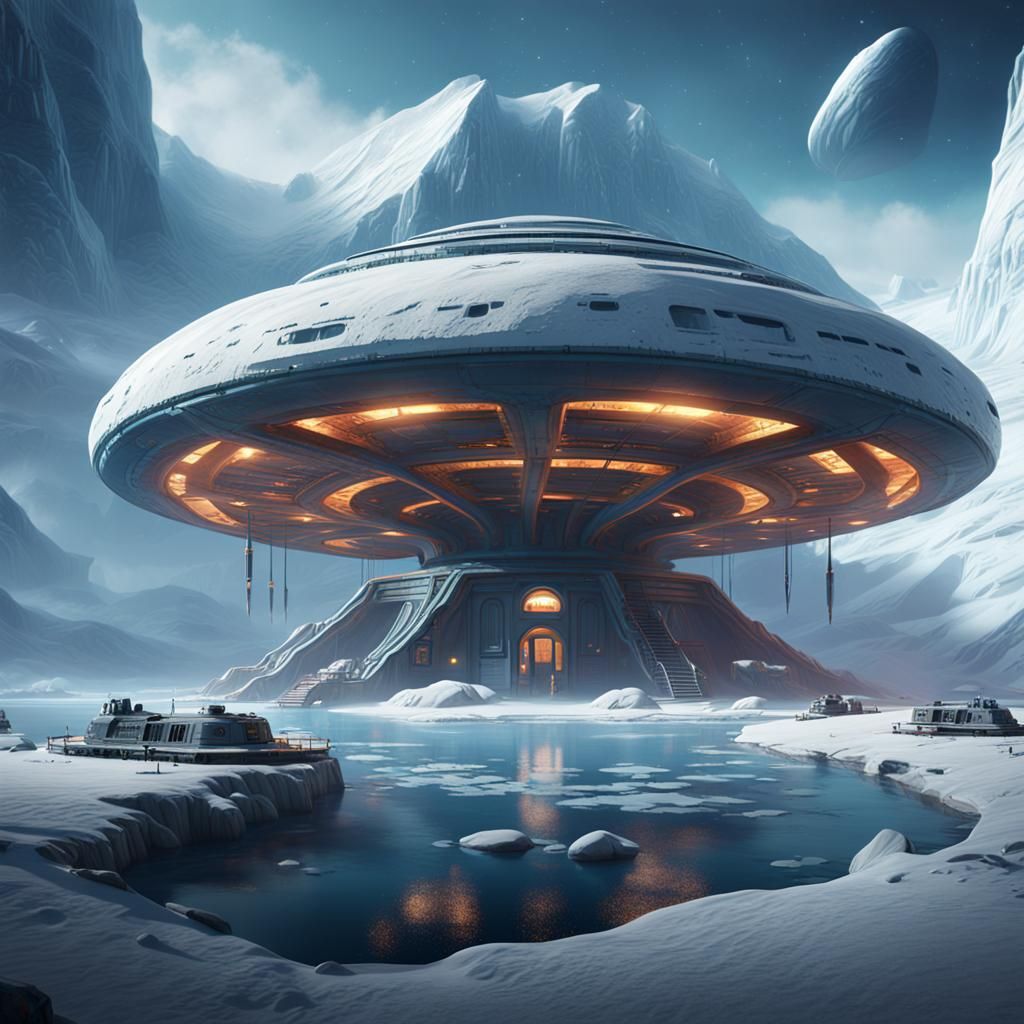 An Antartica underground base with alien saucers