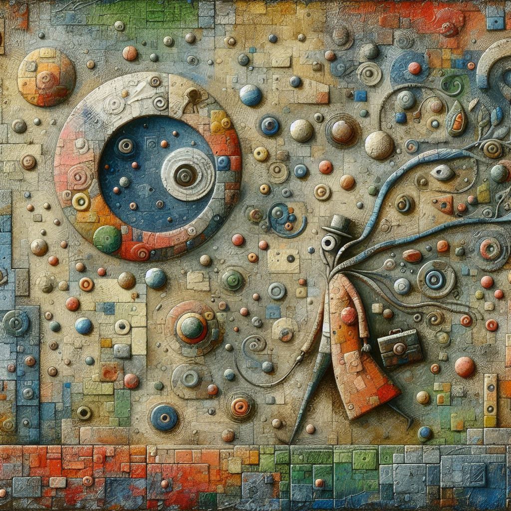Distressed Tactile Abstraction: Surreal whimsical painting, ...
