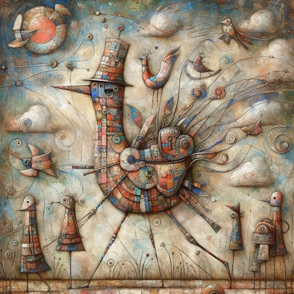 Distressed Tactile Abstraction: Surreal whimsical painting, ...