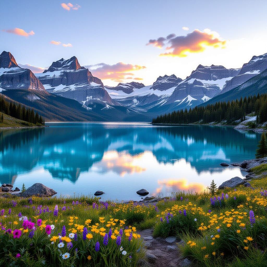 Hidden Alpine Lake at Sunset: Majestic Mountain Reflection