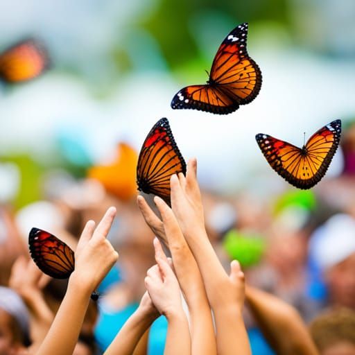 Hundreds of hands catching thousands of beautifully coloured