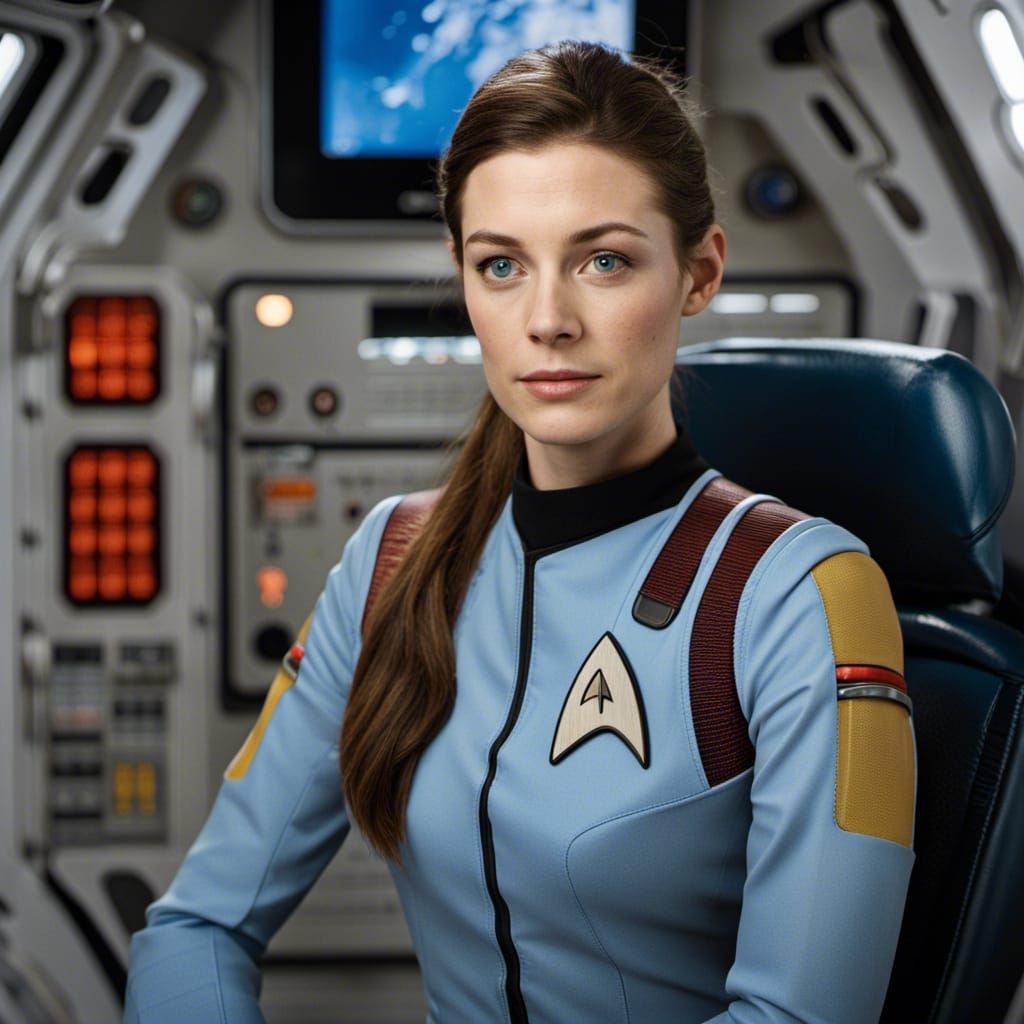 Emelia Clarke in Star Trek uniform aboard space station - AI Generated ...