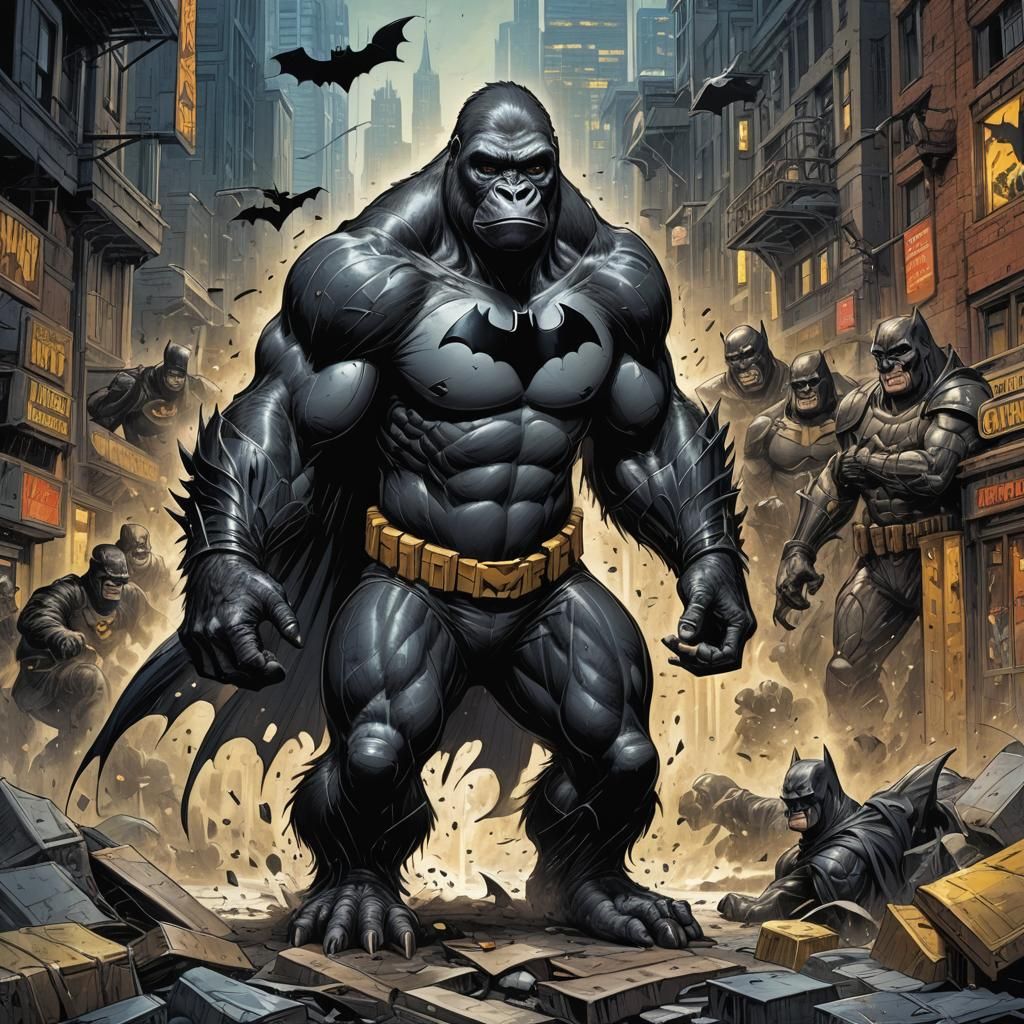 A gorilla, dressed as batman, clean oil painted atrbrush style, Mark ...