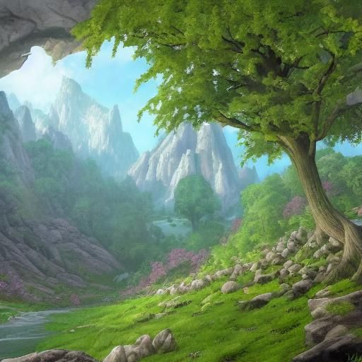 <lora:KarmasSin:1.0> a breathtaking landscape of a hidden, i...