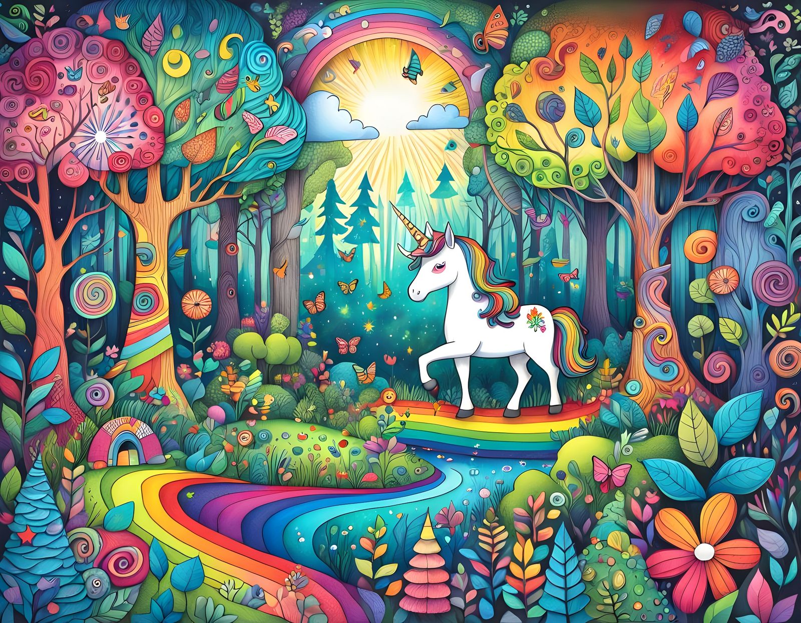 A unicorn in a doodle forest  by @forge4ward