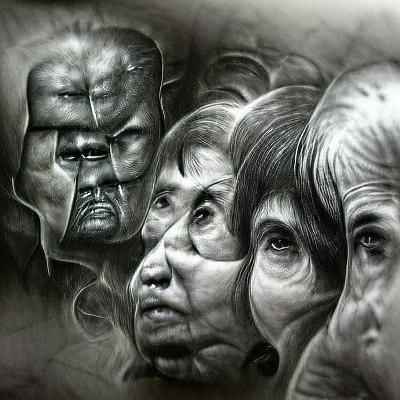 Unfamiliar faces hyperdetailed charcoal drawing