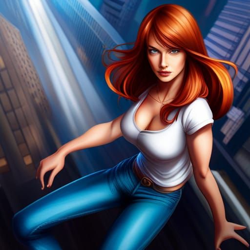 Mary Jane Watson female, extremely beautiful, green-eyed, re...