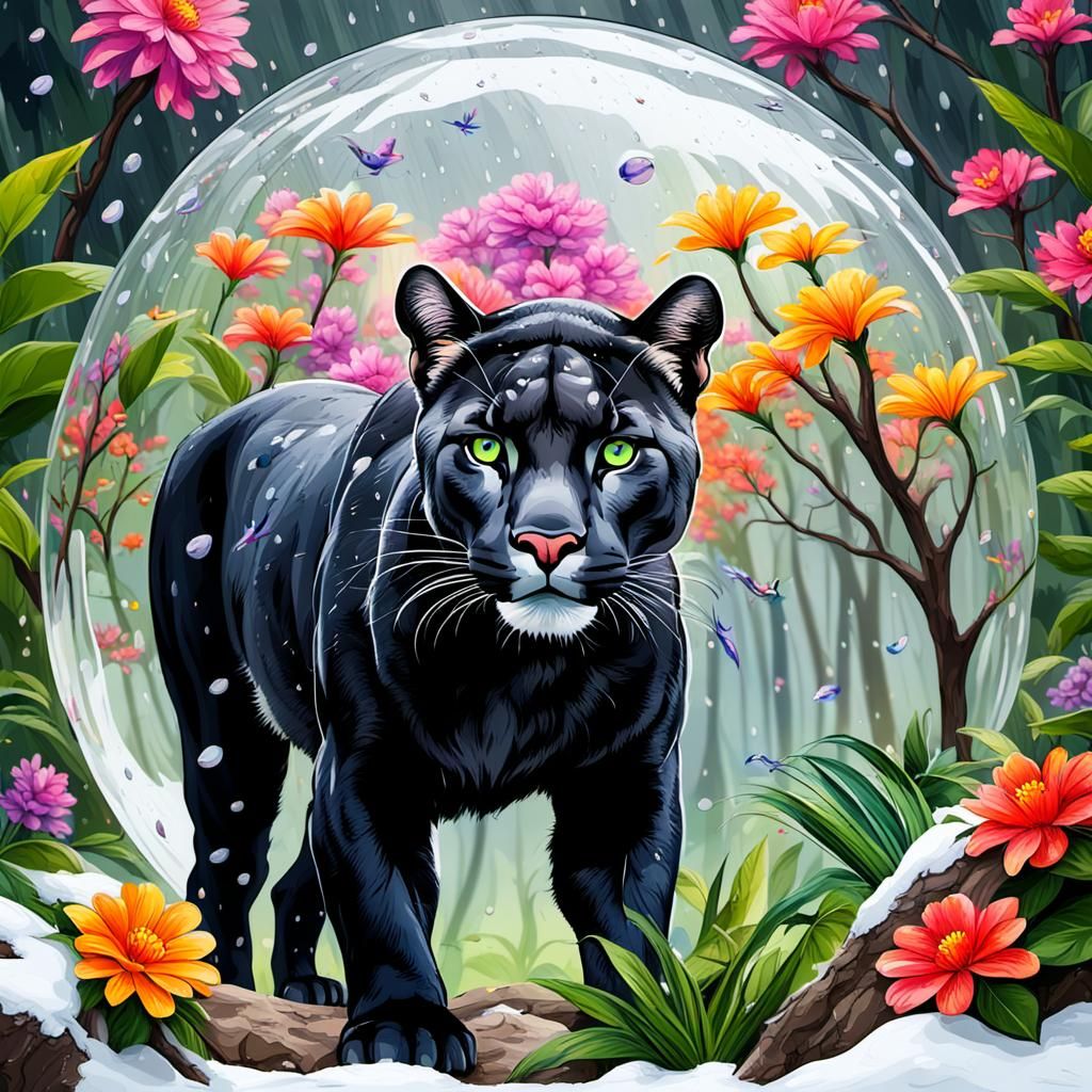 A black puma walk around in the jungle and there are beautif...
