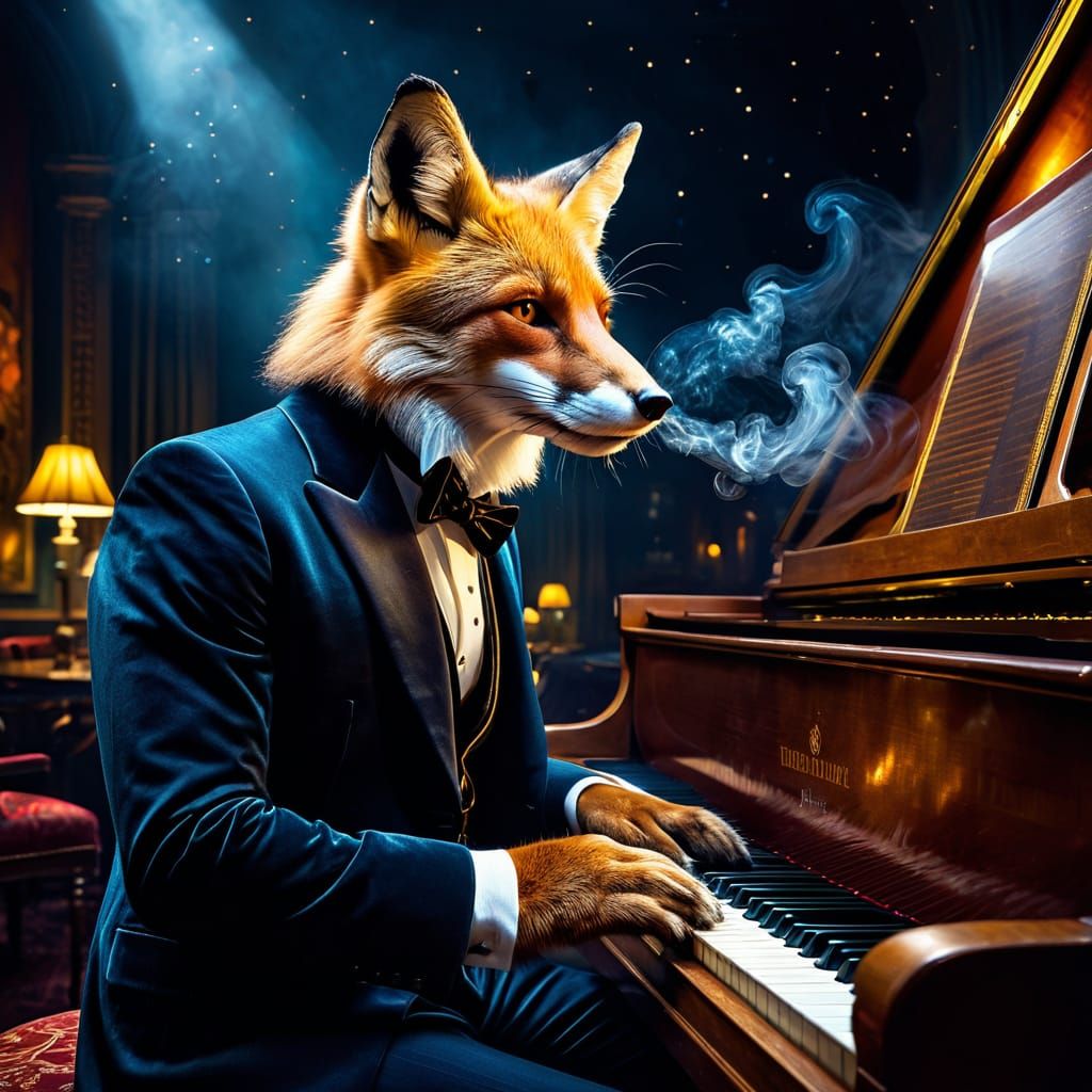 A regal anthropomorphic Fox wearing a finely tailored suit