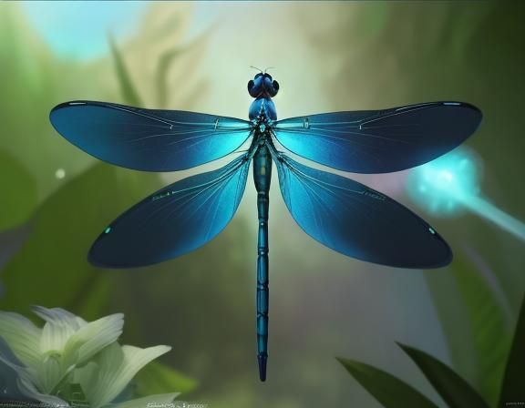 Beautiful vibrant blue dragonfly& shimmery vibes& holographic vibes& iridescent vibes& magical vibes&  hyperdetailed trending on Artstation...