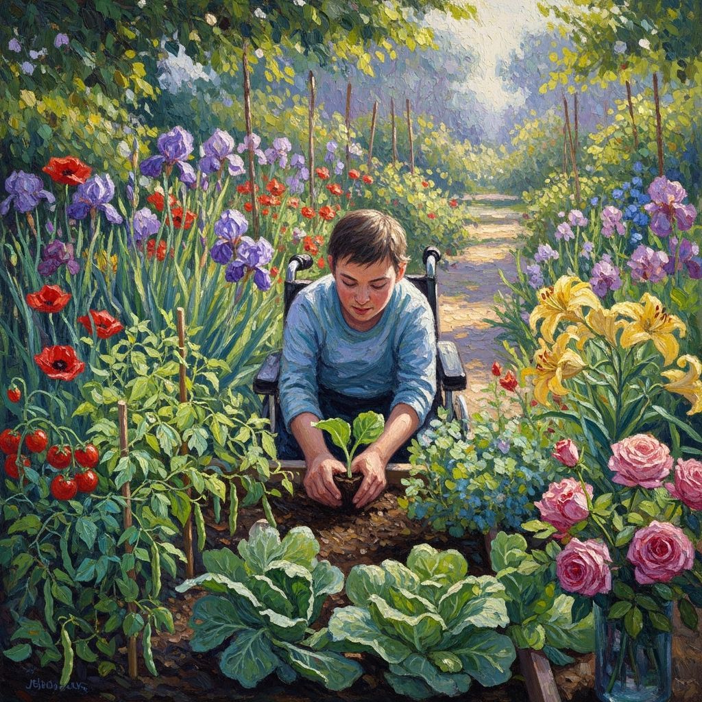 Impressionistic Garden Scene with Gardener