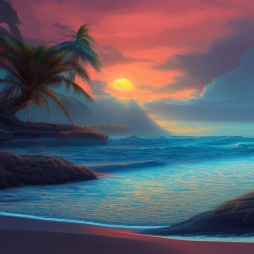 A Sunset On A Beach - Ai Generated Artwork - Nightcafe Creator