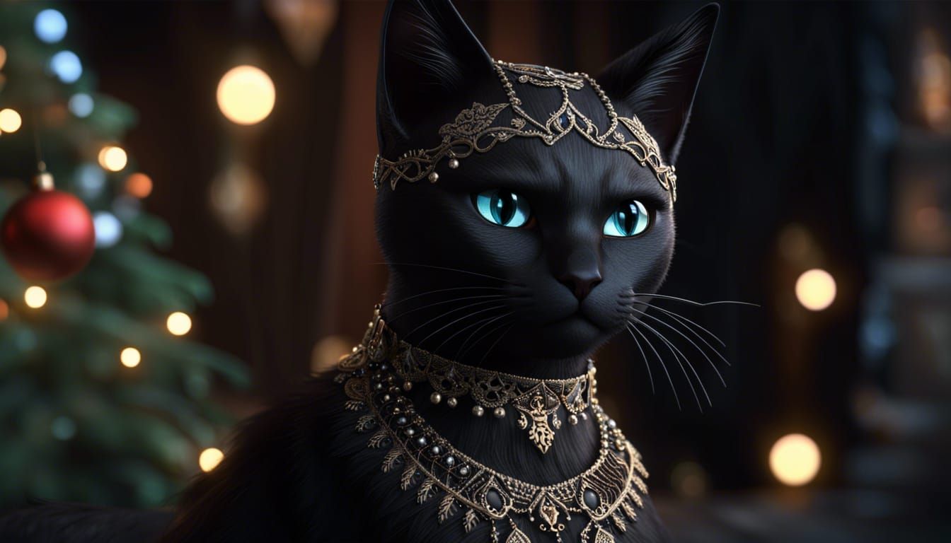 black cat siamese eyes forehead jewels lace christmas decora...