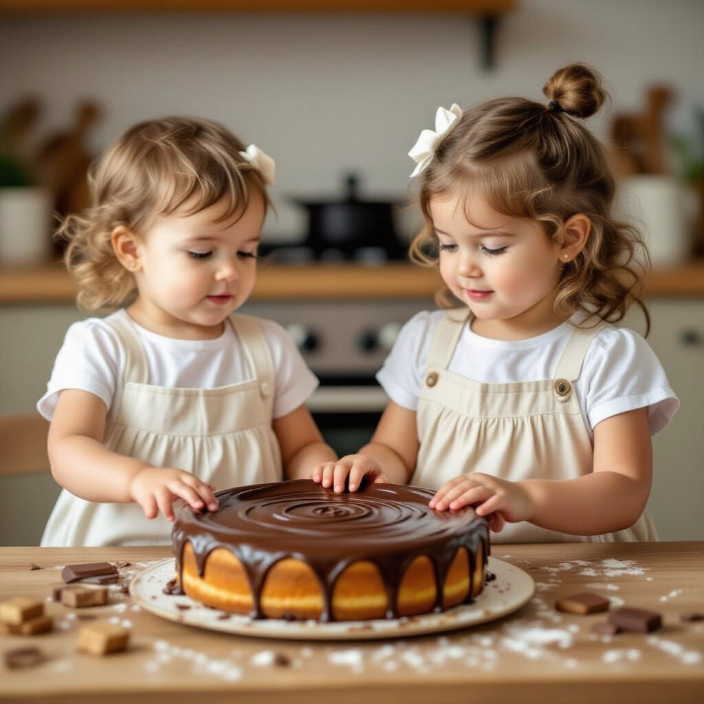 Two Babies Making Chocolate Cake