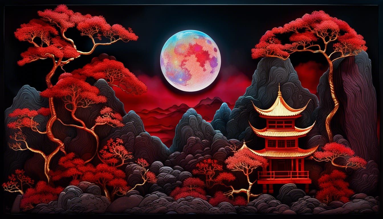 Moonlight Mountain Temple  by @Emil