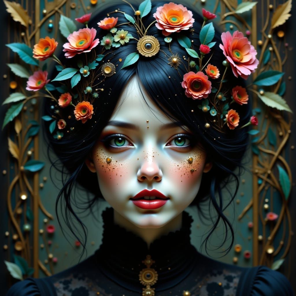 Style of Sarah Moon, Susan Seddon Boulet, Catrin Welz Stein, Anne Bachelier, Jean-Baptiste Monge. Leaf and vine crown. Exquisite face. Sharp...