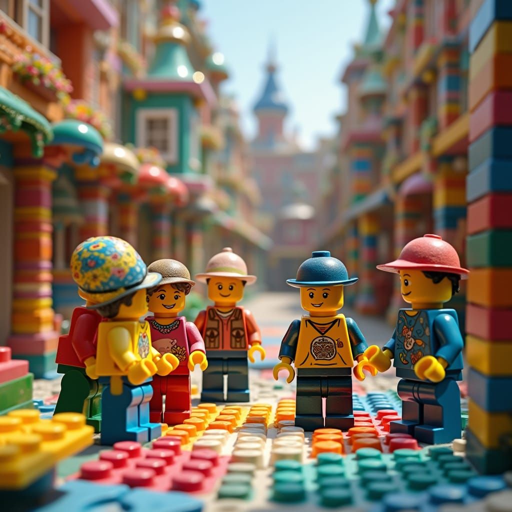 Whimsical Lego Scene with Colorful Minifigures
