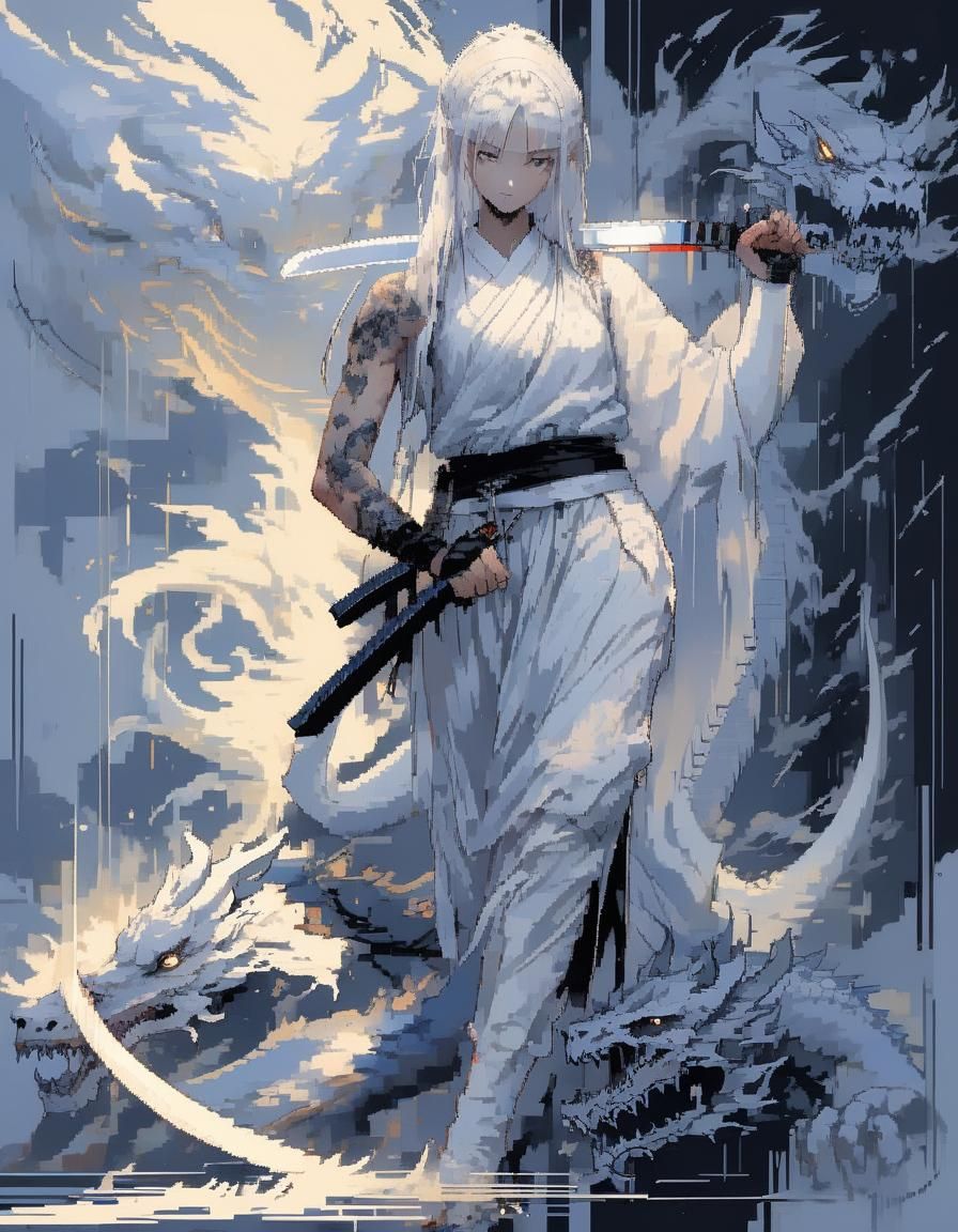 Cyberpunk Girl with Dragon in Pixel Art Style