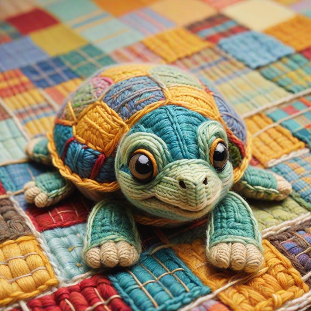  baby Turtle made a fabric  on a patchwork plaid  by @Elly 