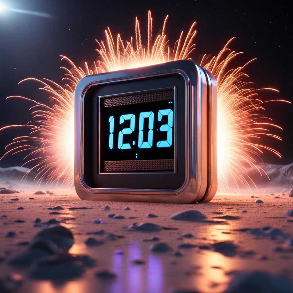 Futuristic large rectangle digital clock with LED display th...