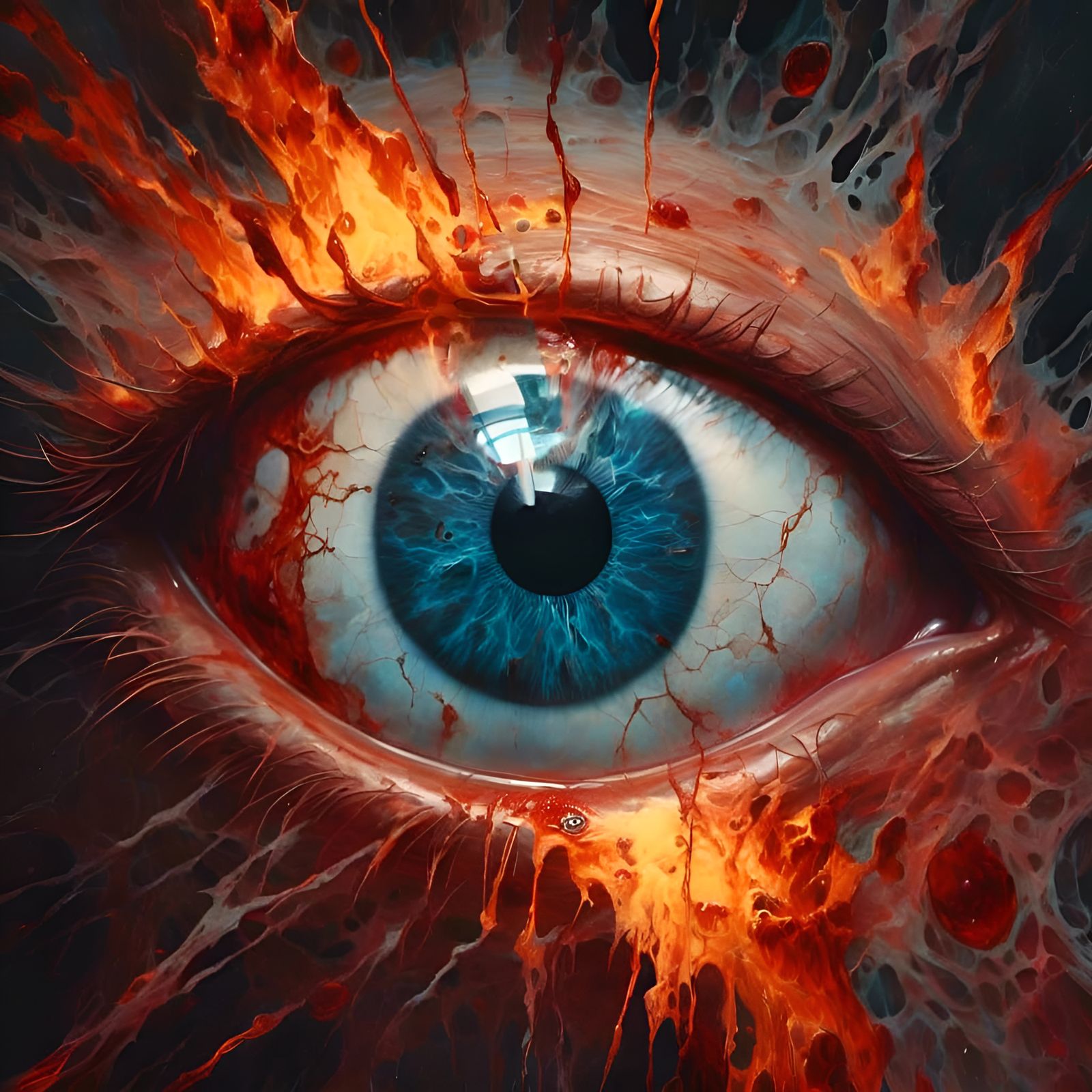 Flaming Eyeball Stained Glass Hyperdetailed Illustration