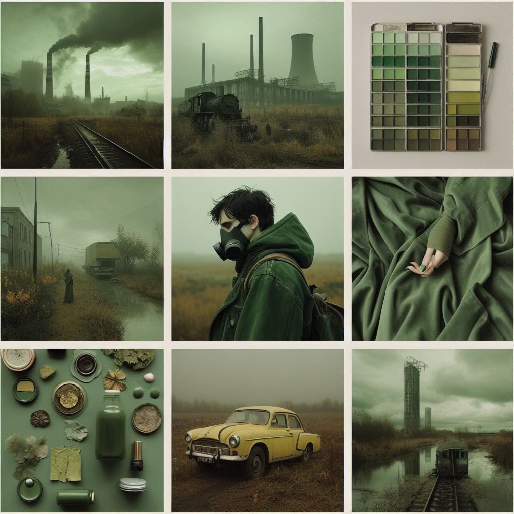 moodboard, green, chartreuse, melancholy, atmospheric, post-...