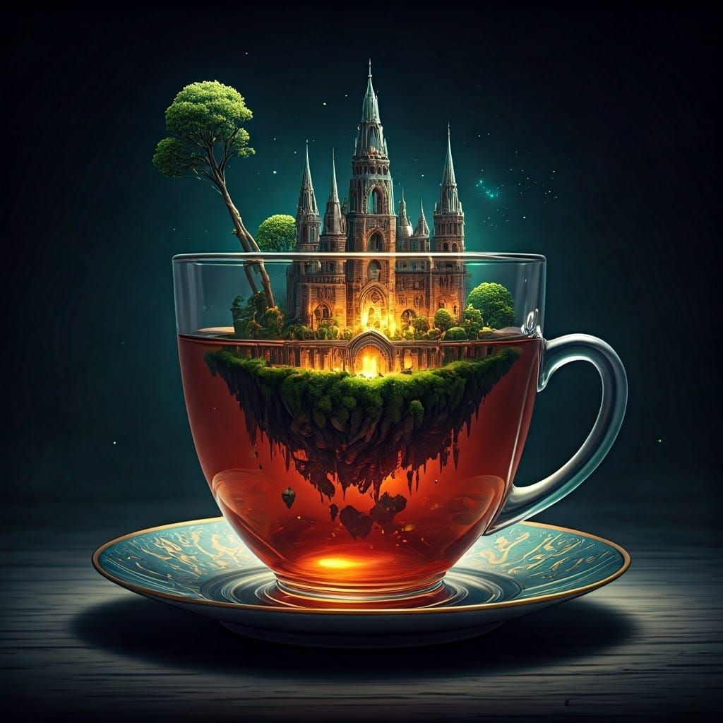 Floating tiny civilitation inside a cristal teacup   by @Thyke